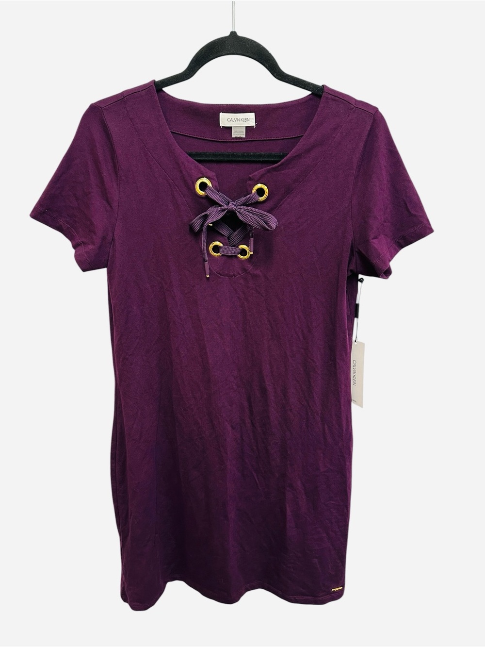 Calvin Klein plum purple lace up front dress with drawstring tie Size M NEW - Picture 6 of 12